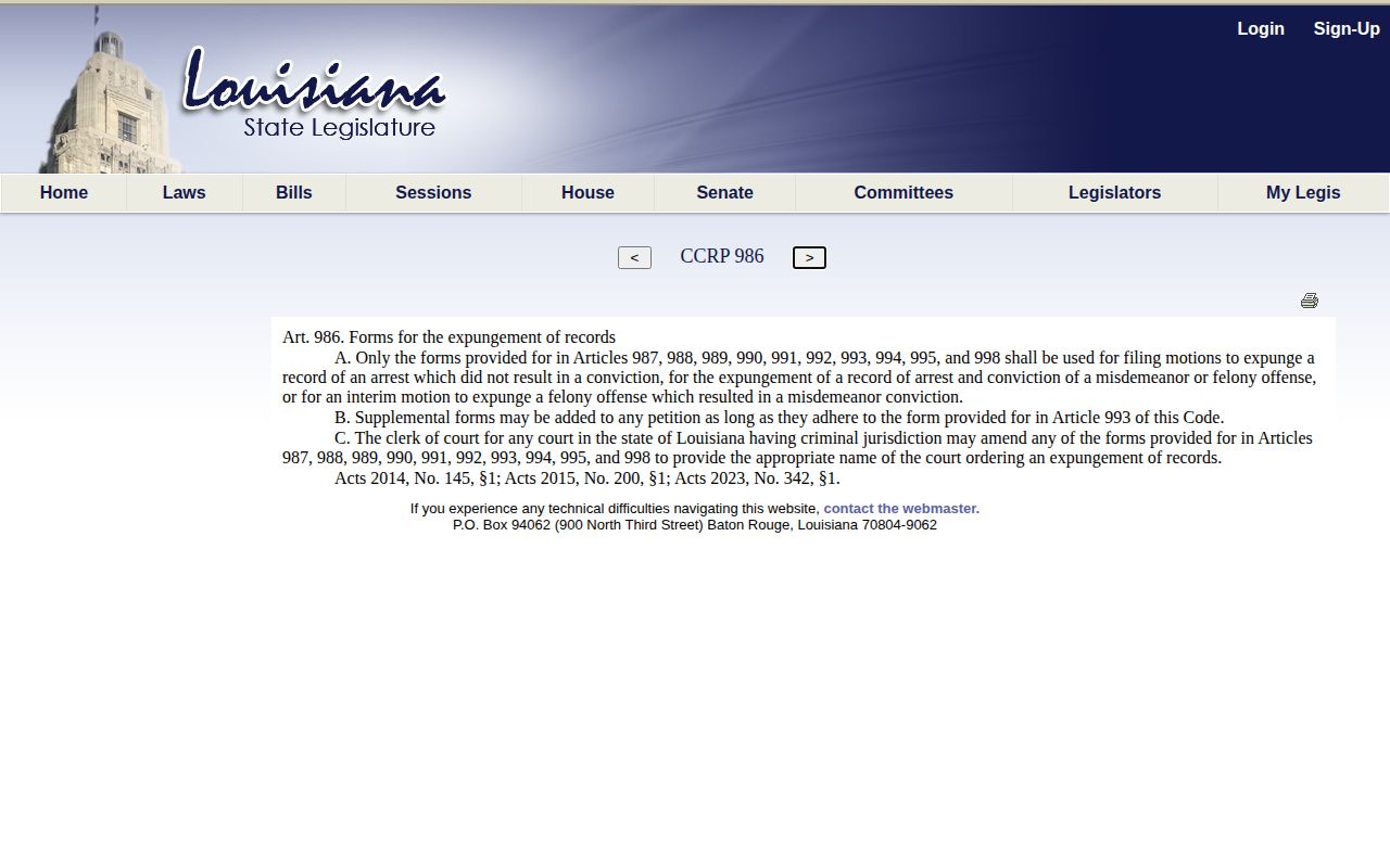 Louisiana expungement forms statute